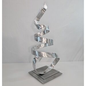 Jon Allen Abstract Metal Twist Art Sculpture Silver 16" Signed Modern Tabletop
